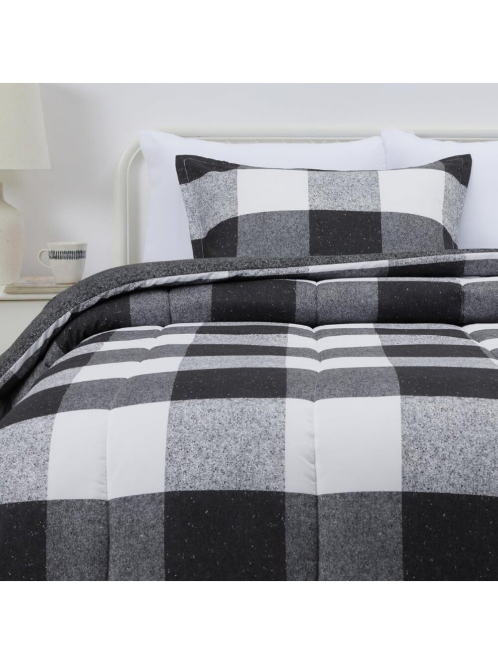Lightweight Microfiber Comforter Set, 2-Piece Twin XL, Black White Checkerboard